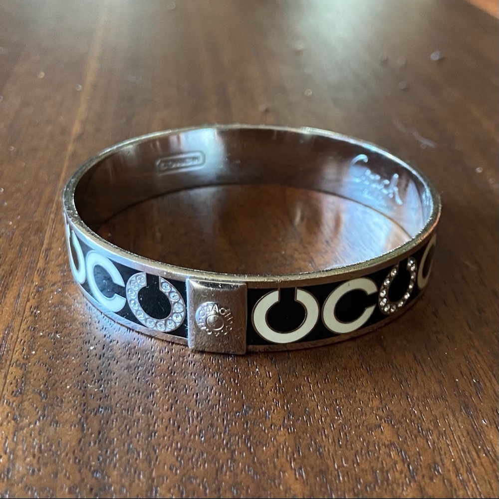 Authentic Coach Enamel Logo Bangle with Crystals